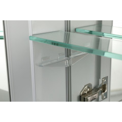 AQ7808-MC Алюминиевый зеркальный шкаф без подсветки 762*660*134,крепеж. Две зеркальные дверцы шириной 50,9 и 25,5 см. Две стекл.полки 6 мм