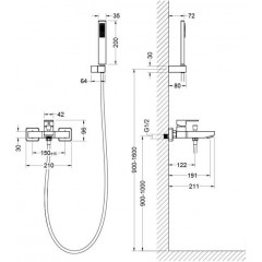AQ1649CR ЛИБРА смеситель для ванны с душевым набором 1jet
