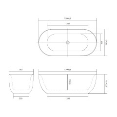 AQ-44778 АФИНА Ванна акриловая, отдельностоящая, 1700*780*600. В комплекте со сливом и ножками. Цвет белый глянцевый.