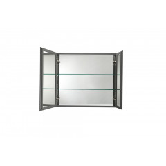 AQ7608-MC Алюминиевый зеркальный шкаф без подсветки 636*660*134, крепеж. Две зеркальные дверцы шириной 38 и 25,5 см. Две стекл.полки 6мм