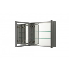 AQ7608-MC Алюминиевый зеркальный шкаф без подсветки 636*660*134, крепеж. Две зеркальные дверцы шириной 38 и 25,5 см. Две стекл.полки 6мм