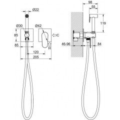 AQ1220MB ОБЕРОН комплект для гигиенического душа встроенный 2 отв. (смеситель + гигиеническая лейка + шланг), матовый черный