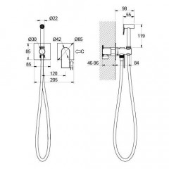 AQ1420MB ЛИРА комплект для гигиенического душа встроенный 2 отв. (смеситель + гигиеническая лейка + шланг), матовый черный