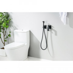 AQ1420MB ЛИРА комплект для гигиенического душа встроенный 2 отв. (смеситель + гигиеническая лейка + шланг), матовый черный