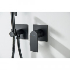 AQ1420MB ЛИРА комплект для гигиенического душа встроенный 2 отв. (смеситель + гигиеническая лейка + шланг), матовый черный