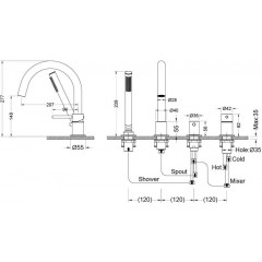 AQ1348CR ЕВРОПА смеситель на борт ванны на 4 отв.