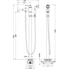 AQ1545PG КЛАССИК смеситель для ванны напольный (внешняя и скрытая часть), полир. золото
