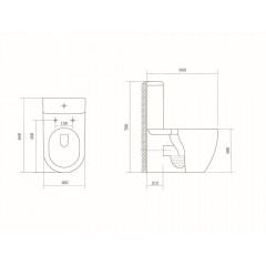 AQ1363B-00 БЕТТА Унитаз напольный безободковый с бачком 640*365*790мм, горизонтальный выпуск, тонкое сиденье с механизмом плавного закрывания, крепеж