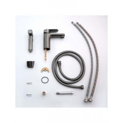 AQ1812BGM НИКА смеситель для раковины 90 без донного клапана с гигиеническим ручным душем, оружейная сталь