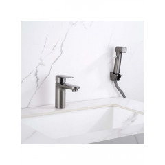 AQ1812BGM НИКА смеситель для раковины 90 без донного клапана с гигиеническим ручным душем, оружейная сталь