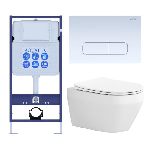 SET AQUATEK ЛЕЯ-013 4в1 (рама AQUATEK Standard INS-0000012+крепеж KKI-0000002+клавиша KDI-0000013+унитаз ЛЕЯ AQ1199-00 с тонким сиденьем soft-close)
