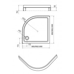 Поддон акриловый, 1/4 круга, с ножками и съемной панелью. БЕЗ СИФОНА. 100*100*15