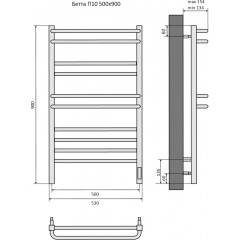 Бетта П10 500х900 электрический (quick touch) Полотенцесушитель Aquatek (черный муар)