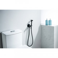 AQ1021MB ЕВРОПА комплект для гигиенического душа встроенный (смеситель + гигиеническая лейка + шланг), матовый черный