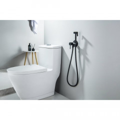 AQ1021MB ЕВРОПА комплект для гигиенического душа встроенный (смеситель + гигиеническая лейка + шланг), матовый черный