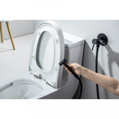 AQ1021MB ЕВРОПА комплект для гигиенического душа встроенный (смеситель + гигиеническая лейка + шланг), матовый черный