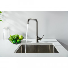 AQ1781BGM ЛУГАНО смеситель для кухни (квадратный излив), оружейная сталь (шлиф. черный хром)