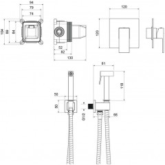 AQ1619MB ЛИБРА набор с гигиеническим душем (смеситель + гигиеническая лейка + шланг + шланговое подсоединение с держателем), матовый черный
