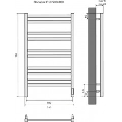 Поларис П10 500х900 электрический (quick touch) Полотенцесушитель Aquatek (черный муар)