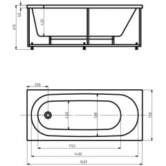 Оберон 160 пустая с фр.экр.(слив слева)