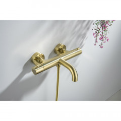 AQ1343BG ЕВРОПА термостатический смеситель для ванны, шлиф. золото