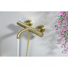 AQ1343BG ЕВРОПА термостатический смеситель для ванны, шлиф. золото