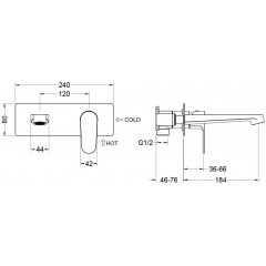 AQ1213MB ОБЕРОН смеситель для раковины настенный (внешняя и скрытая часть), матовый черный