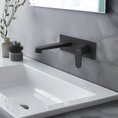 AQ1213MB ОБЕРОН смеситель для раковины настенный (внешняя и скрытая часть), матовый черный