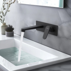 AQ1213MB ОБЕРОН смеситель для раковины настенный (внешняя и скрытая часть), матовый черный