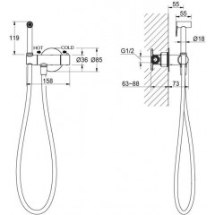 AQ1027CR ОБЕРОН комплект для гигиенического душа термостатический встроенный (смеситель + гигиеническая лейка + шланг)