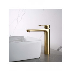 AQ1804BG НИКА смеситель для раковины высокий 190 без донного клапана, шлиф.золото