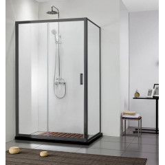 AQ ARI WA 10020BL Неподвижная душевая стенка 1000x2000, для комбинации с дверью, профиль черный, стекло прозрачное