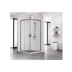 AQ ARI KV 08020BL Душевой уголок квадратный, двери раздвижные 800x800x2000 профиль черный, стекло прозрачное