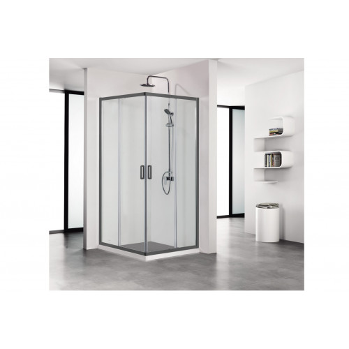 AQ ARI KV 08020BL Душевой уголок квадратный, двери раздвижные 800x800x2000 профиль черный, стекло прозрачное