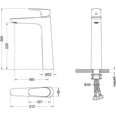 AQ1104MB БЕТТА смеситель для раковины высокий 230, без донного клапана, матовый черный