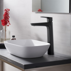 AQ1104MB БЕТТА смеситель для раковины высокий 230, без донного клапана, матовый черный