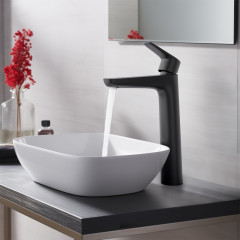 AQ1104MB БЕТТА смеситель для раковины высокий 230, без донного клапана, матовый черный