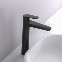 AQ1104MB БЕТТА смеситель для раковины высокий 230, без донного клапана, матовый черный