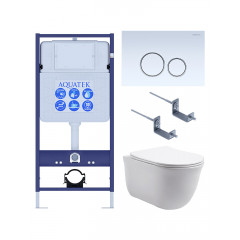 Set AQUATEK КЛАССИК (рама AQUATEK Standard INS-0000012 с звукоиз.прокладкой+крепеж KKI-0000002+кнопкаKDI-0000015+унитаз КЛАССИК AQ1111-00 с крышкой
