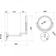 AQ4915BGM зеркало косметическое настенное с подсветкой 5х, оружейная сталь (шлиф. черный хром)