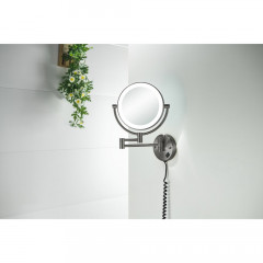 AQ4915BGM зеркало косметическое настенное с подсветкой 5х, оружейная сталь (шлиф. черный хром)