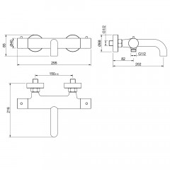 AQ1343BGM ЕВРОПА термостатический смеситель для ванны, оружейная сталь (шлиф. черный хром)