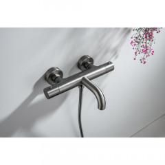 AQ1343BGM ЕВРОПА термостатический смеситель для ванны, оружейная сталь (шлиф. черный хром)