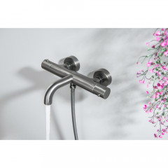 AQ1343BGM ЕВРОПА термостатический смеситель для ванны, оружейная сталь (шлиф. черный хром)