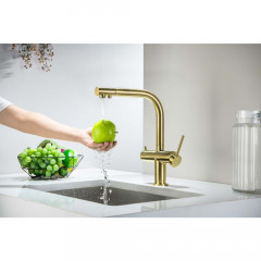 AQ1385BG ЕВРОПА смеситель для кухни с подключением к фильтру питьевой воды, шлиф. золото