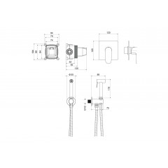 AQ1219BG ОБЕРОН набор с гигиеническим душем (смеситель + гигиеническая лейка + шланг + шланговое подсоединение с держателем), шлиф. золото