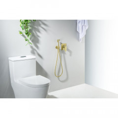 AQ1219BG ОБЕРОН набор с гигиеническим душем (смеситель + гигиеническая лейка + шланг + шланговое подсоединение с держателем), шлиф. золото