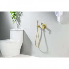 AQ1219BG ОБЕРОН набор с гигиеническим душем (смеситель + гигиеническая лейка + шланг + шланговое подсоединение с держателем), шлиф. золото