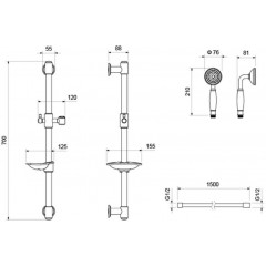 AQ2020PG КЛАССИК душевой гарнитур 1jet 65 см, полир. золото