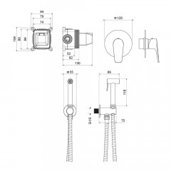 AQ1119BGM БЕТТА набор с гигиеническим душем (смеситель + гигиеническая лейка + шланг + шланговое подсоединение с держателем), оружейная сталь (шлиф. ч